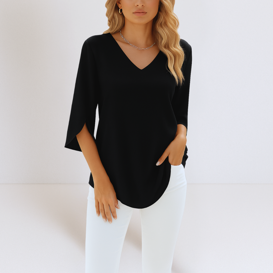 Dana – elegant bluse med V-utringning og åpne ermer