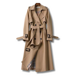 Lang dobbeltspent trenchcoat for dame med belte