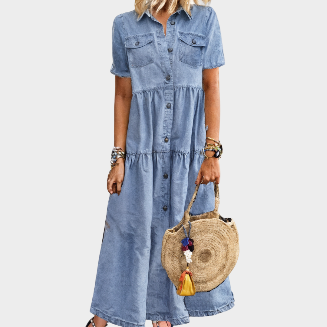 Liliana – Lang denimkjole med knapper
