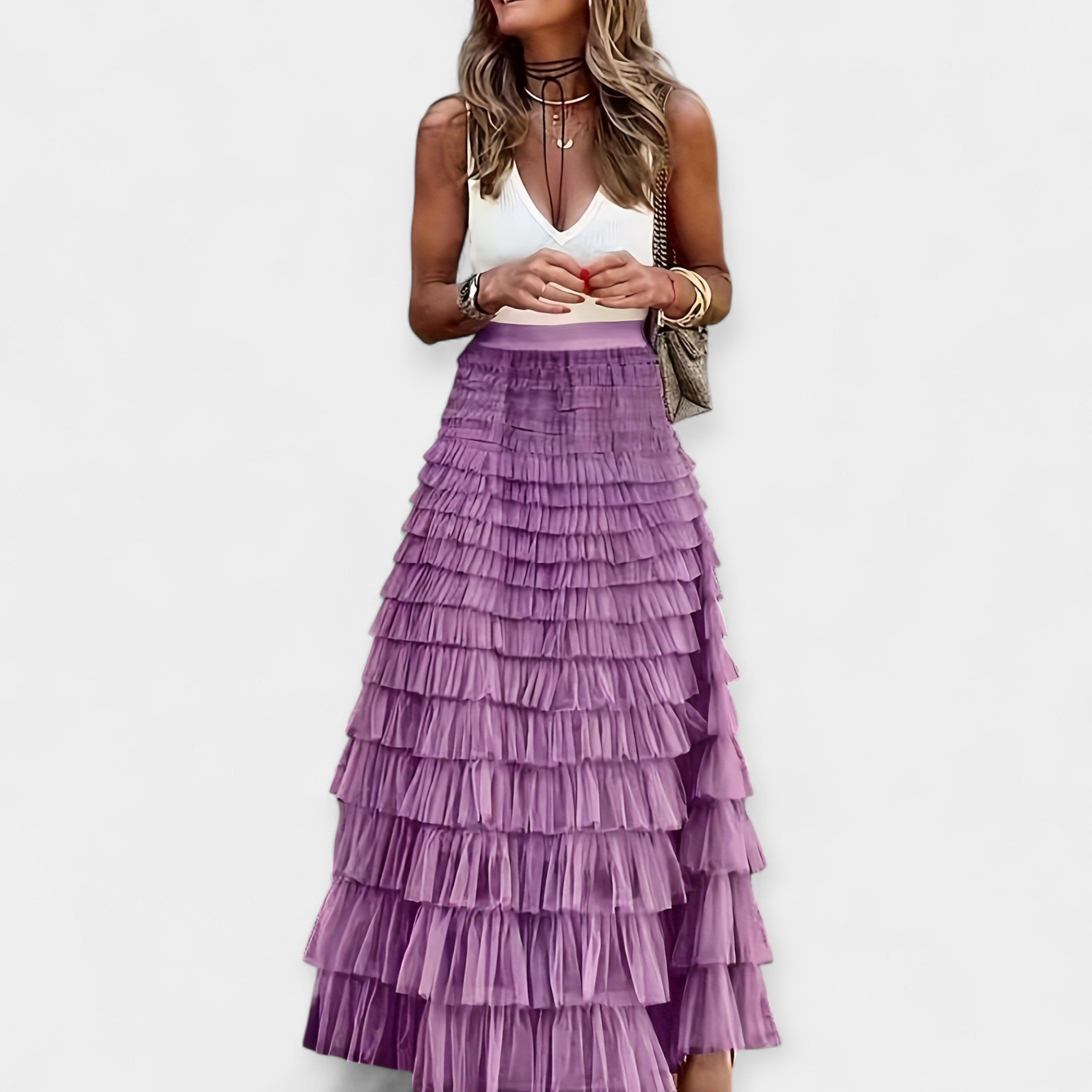 Valerie – boho-skjørt med satengfinish i nettingstoff