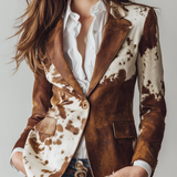 Agathe | Vintage blazer med ku-mønster, bærekraftig