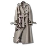 Lang dobbeltspent trenchcoat for dame med belte