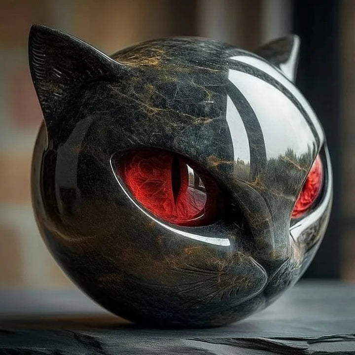 Steinfigur av en svart katt – symbol på lykke og stil