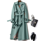 Klassisk lang vanntett trenchcoat for dame med belte