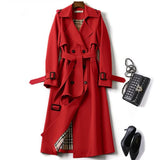 Klassisk lang vanntett trenchcoat for dame med belte