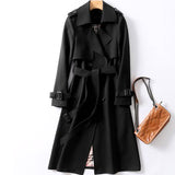 Klassisk lang vanntett trenchcoat for dame med belte