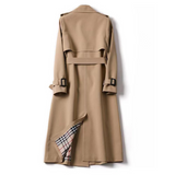 Lang dobbeltspent trenchcoat for dame med belte