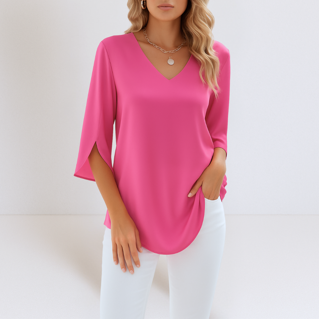 Dana – elegant bluse med V-utringning og åpne ermer