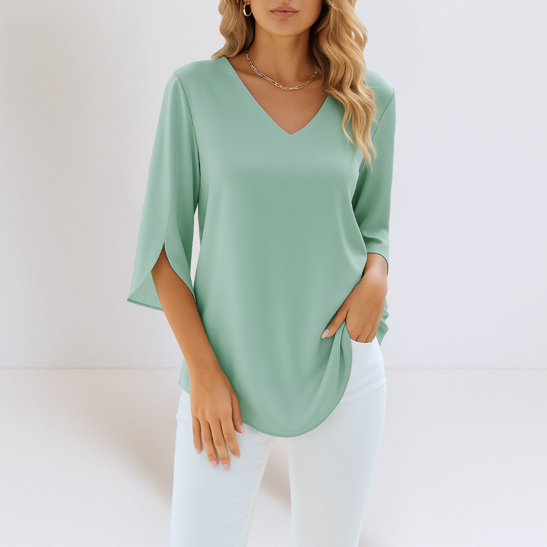Dana – elegant bluse med V-utringning og åpne ermer