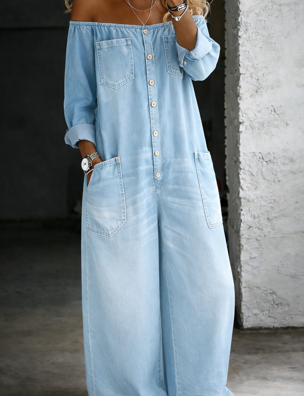 Elwira – Langermet jumpsuit med bare skuldre