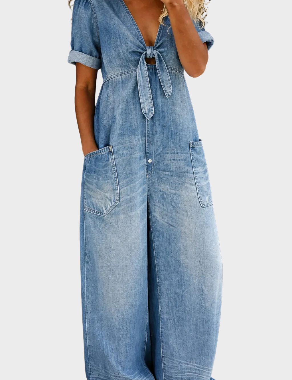 Kowalska – Jumpsuit med korte ermer og V-hals