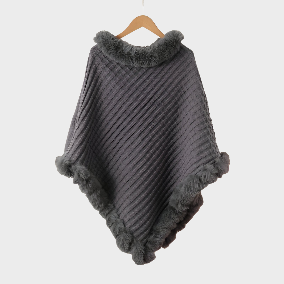 Milena – Elegant vinterponcho med pelskant