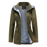 Vanntett trenchcoat for dame med avtakbar hette