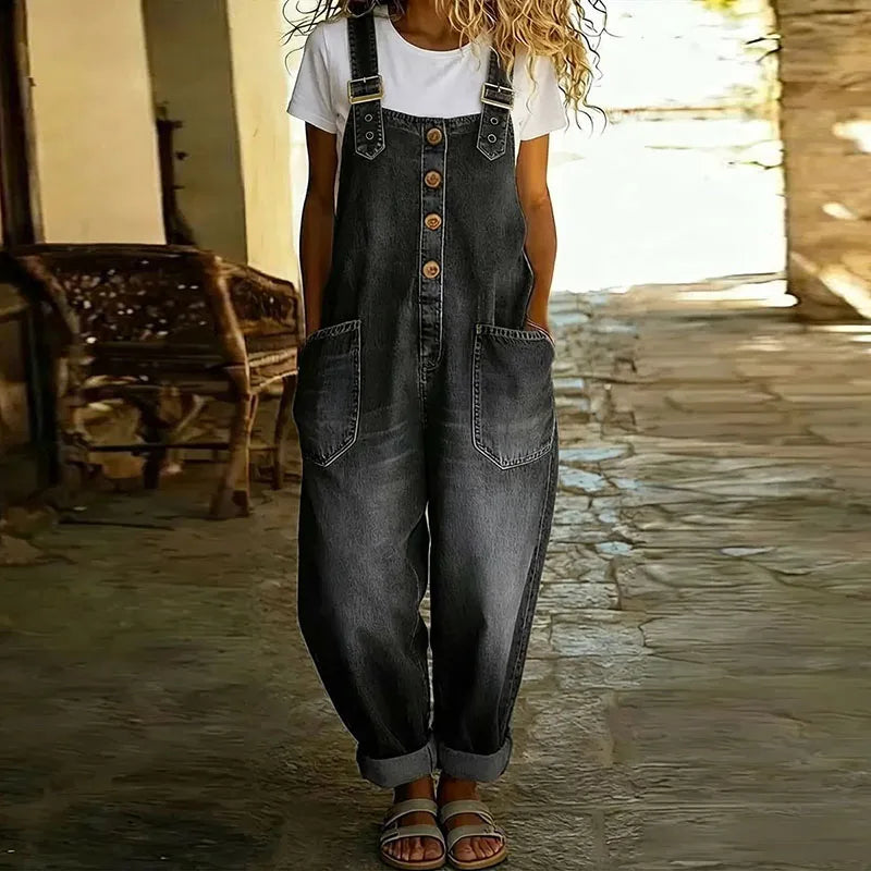 Marianna – Vintageinspirert jumpsuit i myk bomull med denimlook
