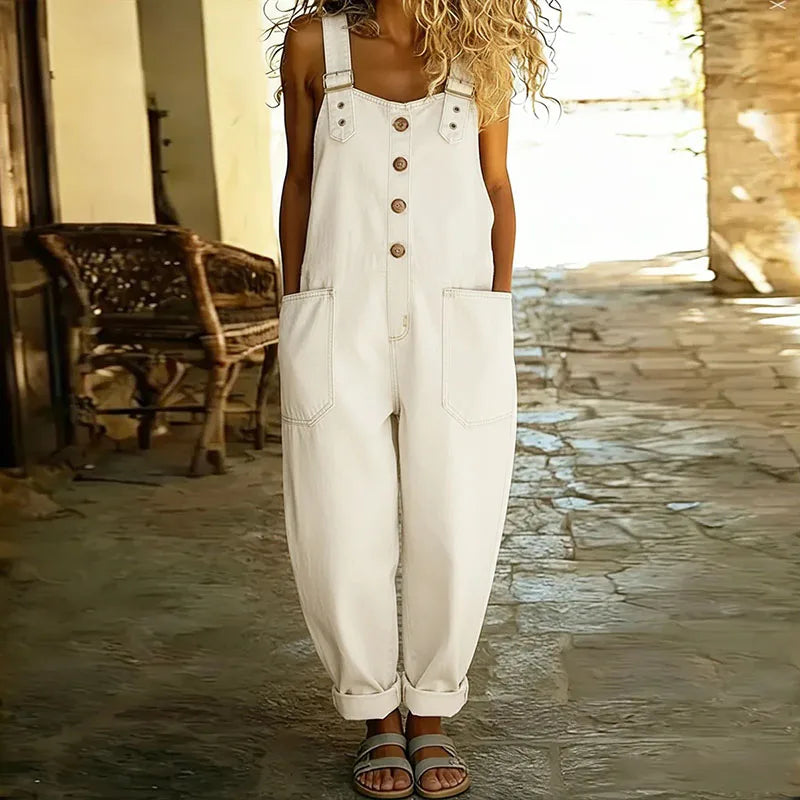 Marianna – Vintageinspirert jumpsuit i myk bomull med denimlook