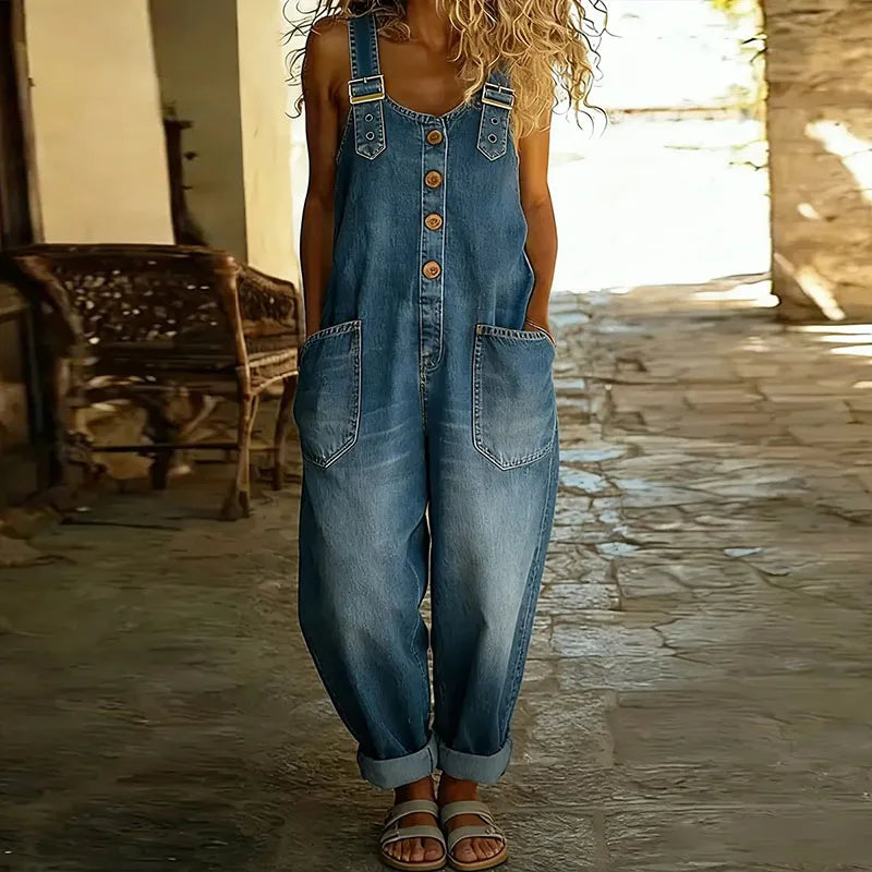 Marianna – Vintageinspirert jumpsuit i myk bomull med denimlook