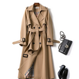 Klassisk lang vanntett trenchcoat for dame med belte