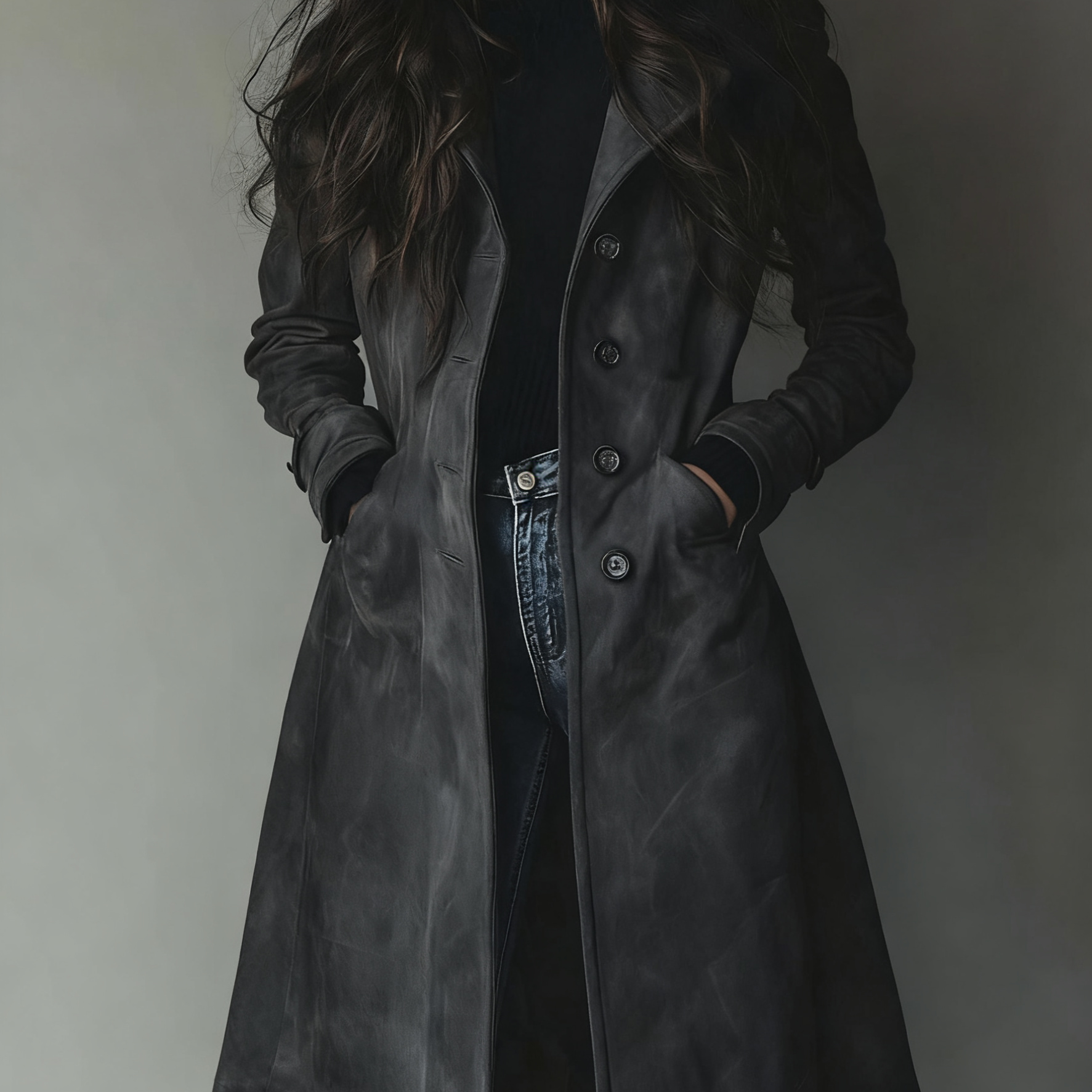 Trenchcoat for dame med knapper og slagkrage