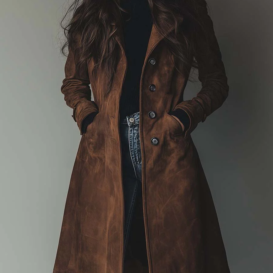Lang damekåpe i trench-stil med knapper