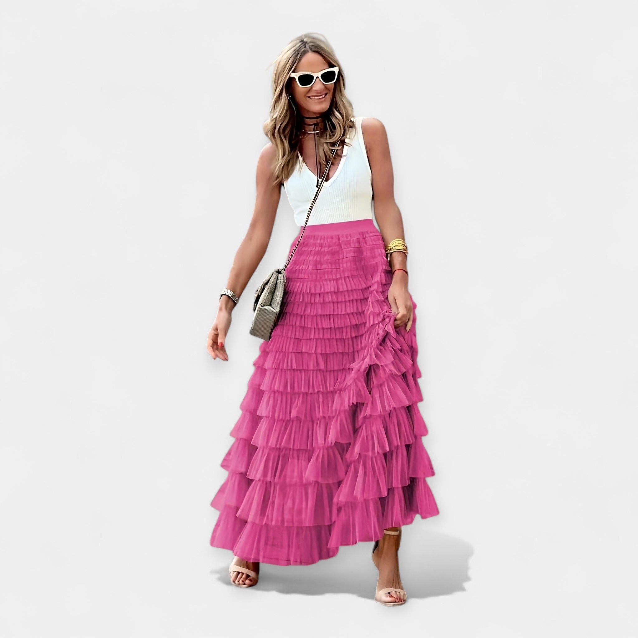 Valerie – boho-skjørt med satengfinish i nettingstoff