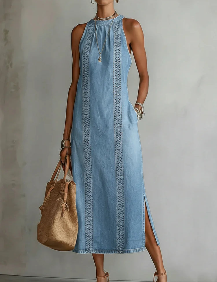 Julia – Retroinspirert denimkjole med blonder