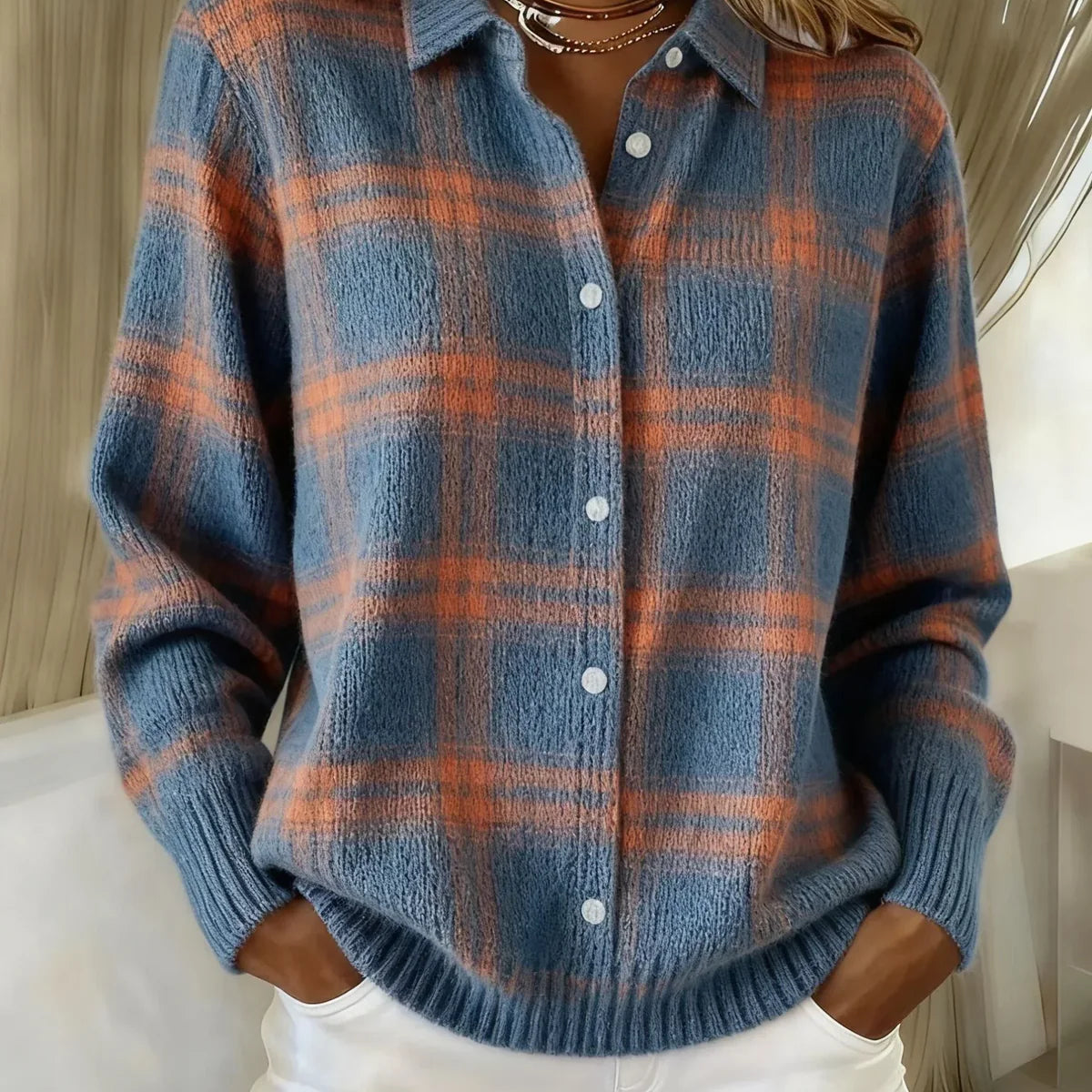 Candela – Rutete cardigan med knapper