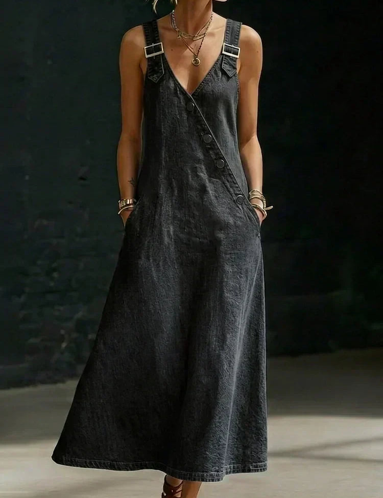 Anna – Lang denimkjole med knapper