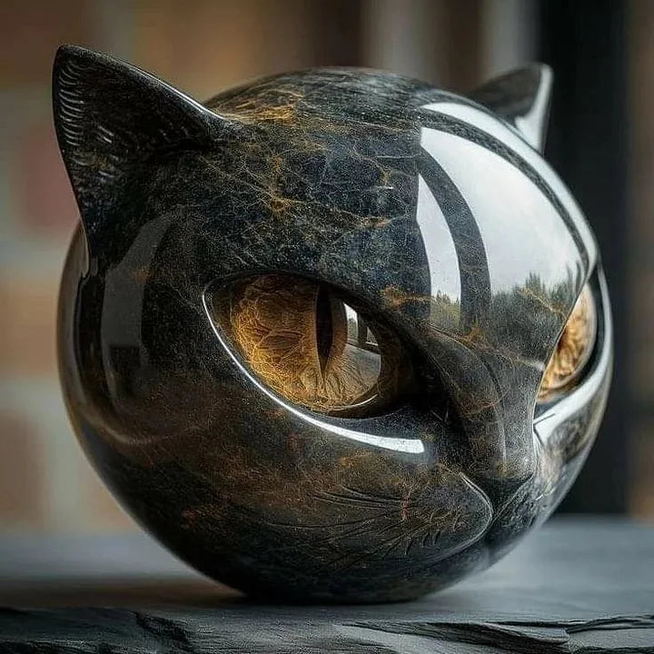 Steinfigur av en svart katt – symbol på lykke og stil