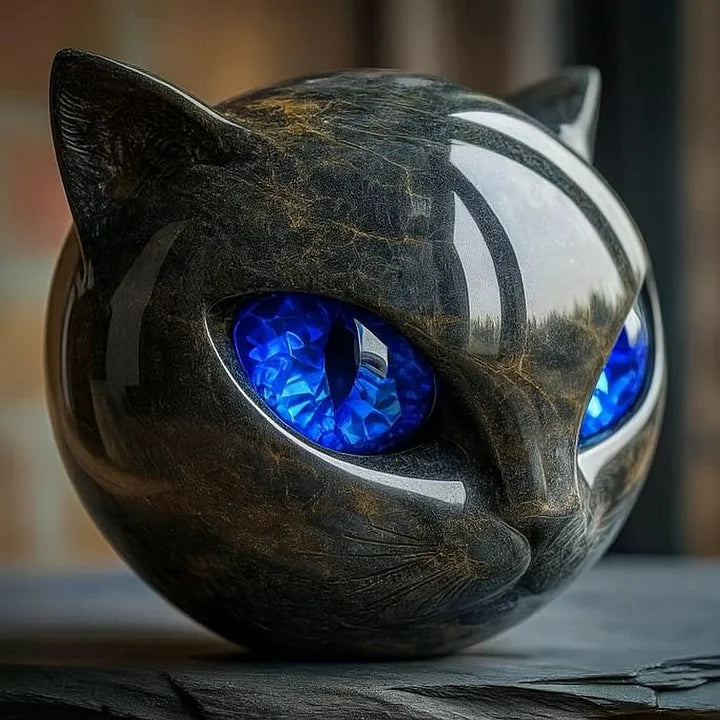 Steinfigur av en svart katt – symbol på lykke og stil