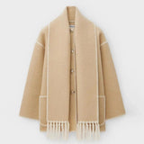 Lang cardigan for dame med integrert skjerf