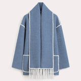 Lang cardigan for dame med integrert skjerf