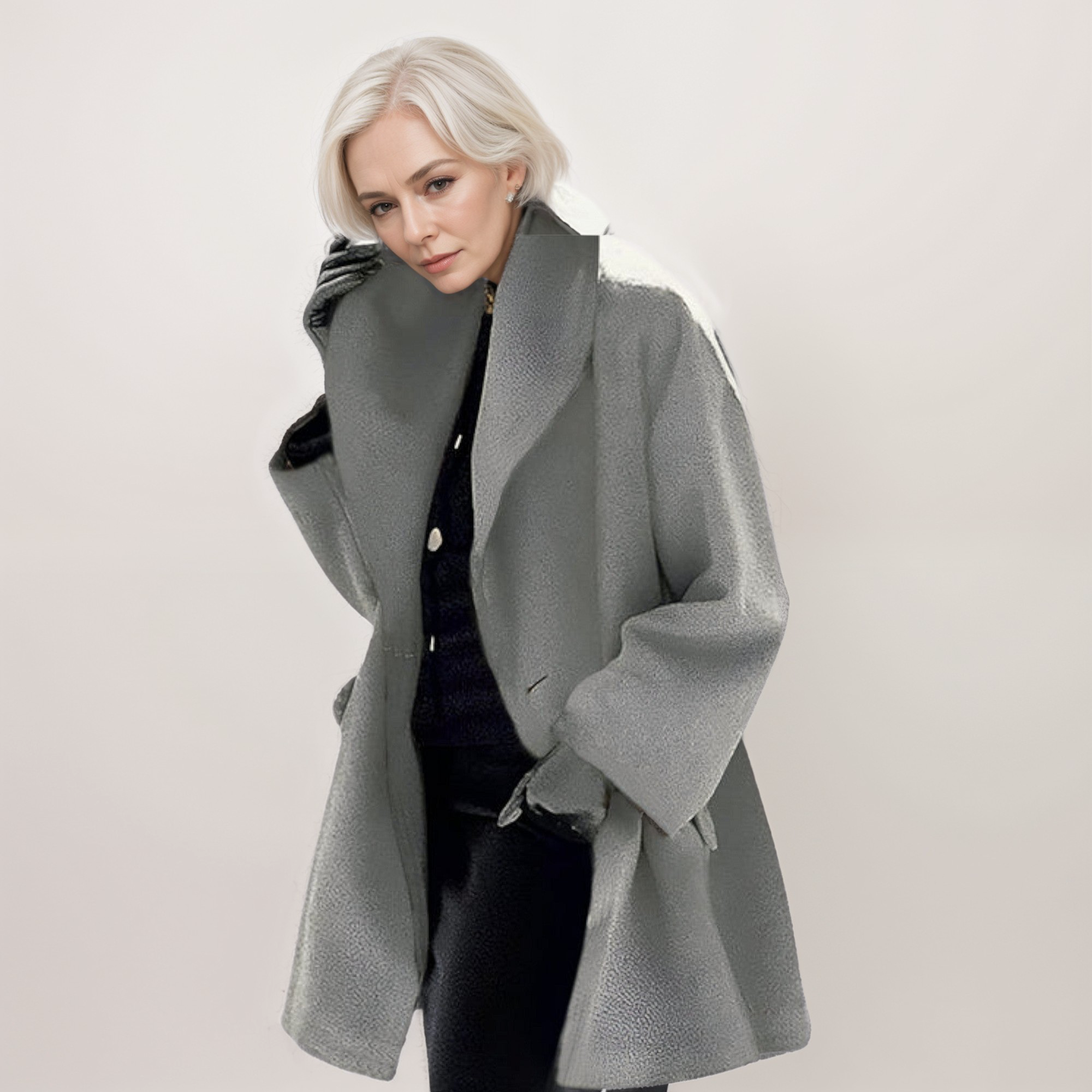 Elegant lang damekåpe med oversized krage