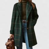 Elegant lang damekåpe i rutet tweed