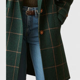 Elegant lang damekåpe i rutet tweed