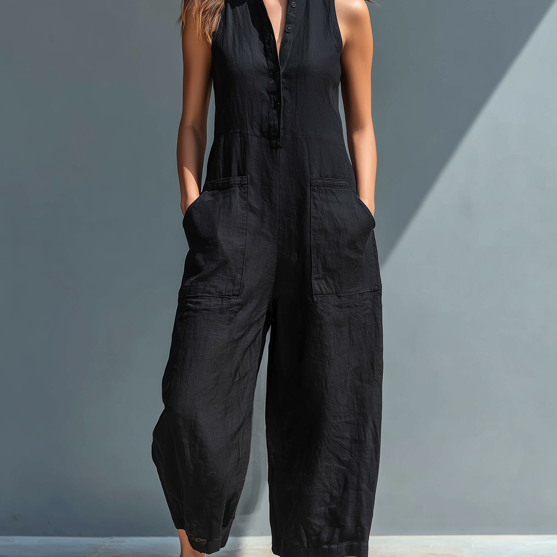 Marbella | Ermeløs jumpsuit i linblanding