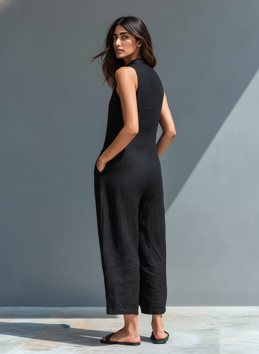 Marbella | Ermeløs jumpsuit i linblanding