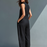 Marbella | Ermeløs jumpsuit i linblanding