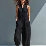 Marbella | Ermeløs jumpsuit i linblanding