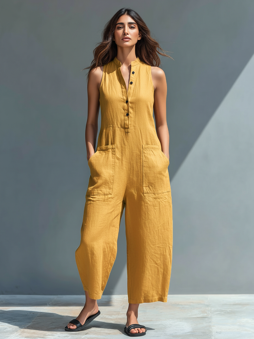 Marbella | Ermeløs jumpsuit i linblanding