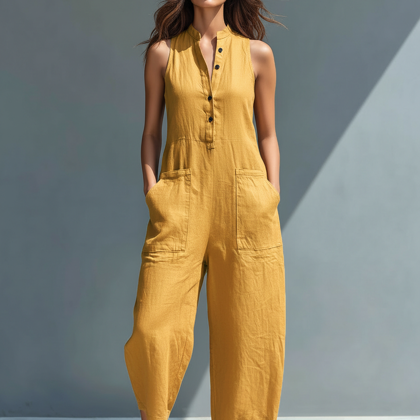 Marbella | Ermeløs jumpsuit i linblanding