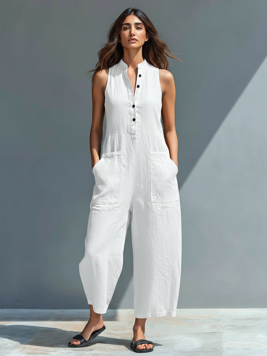 Marbella | Ermeløs jumpsuit i linblanding