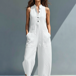 Marbella | Ermeløs jumpsuit i linblanding