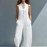 Marbella | Ermeløs jumpsuit i linblanding