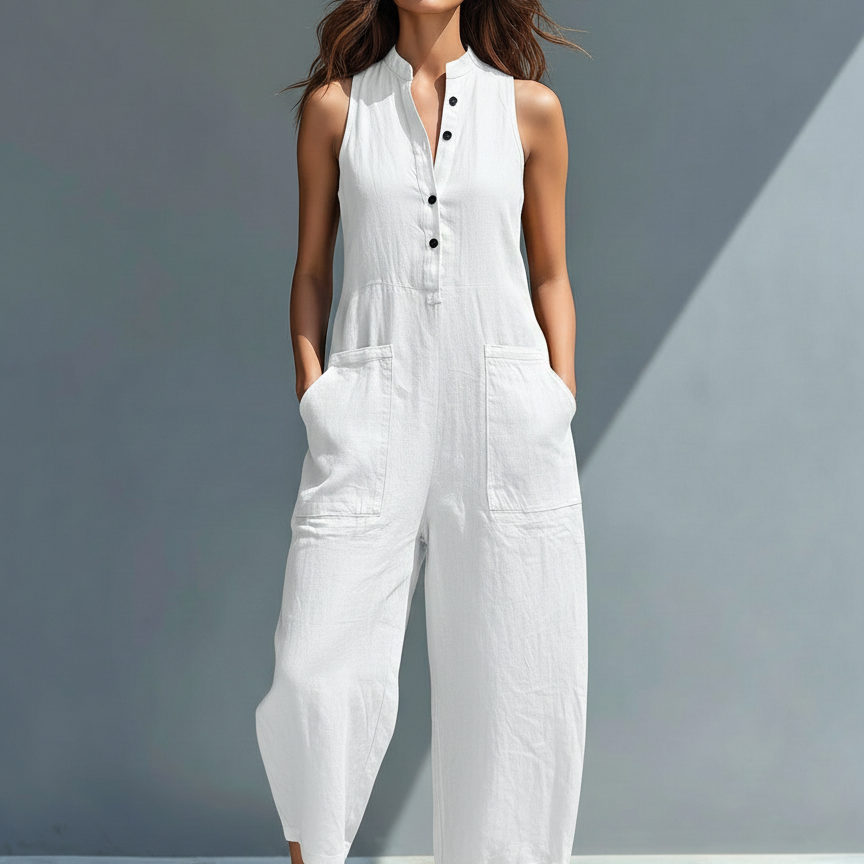 Marbella | Ermeløs jumpsuit i linblanding