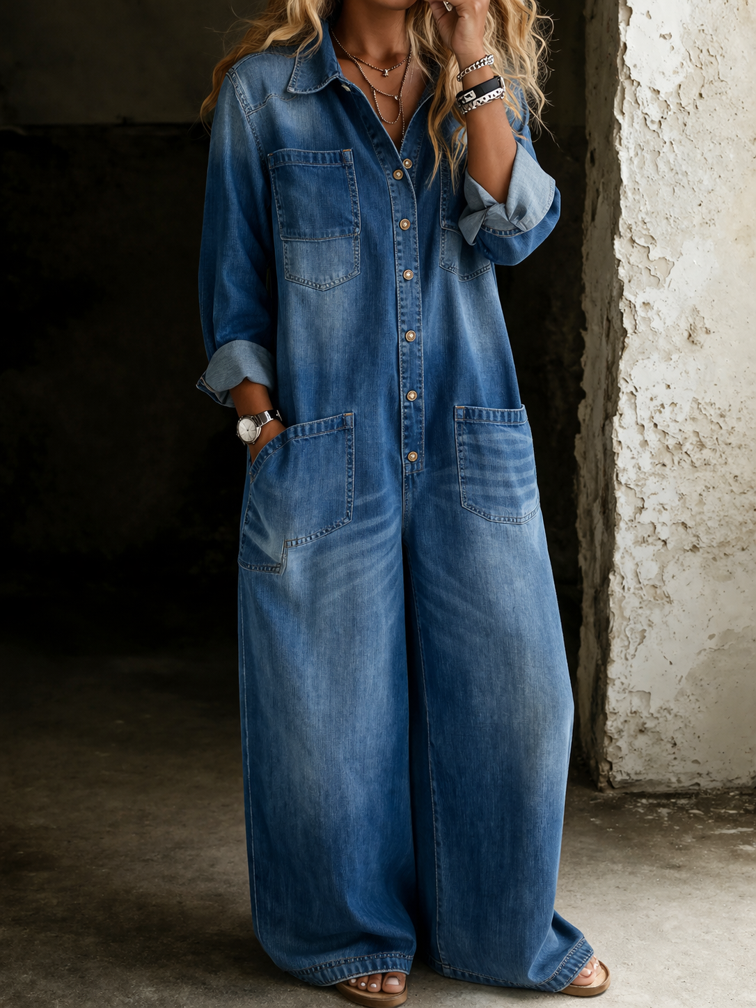 Lena | Avslappet denimjumpsuit