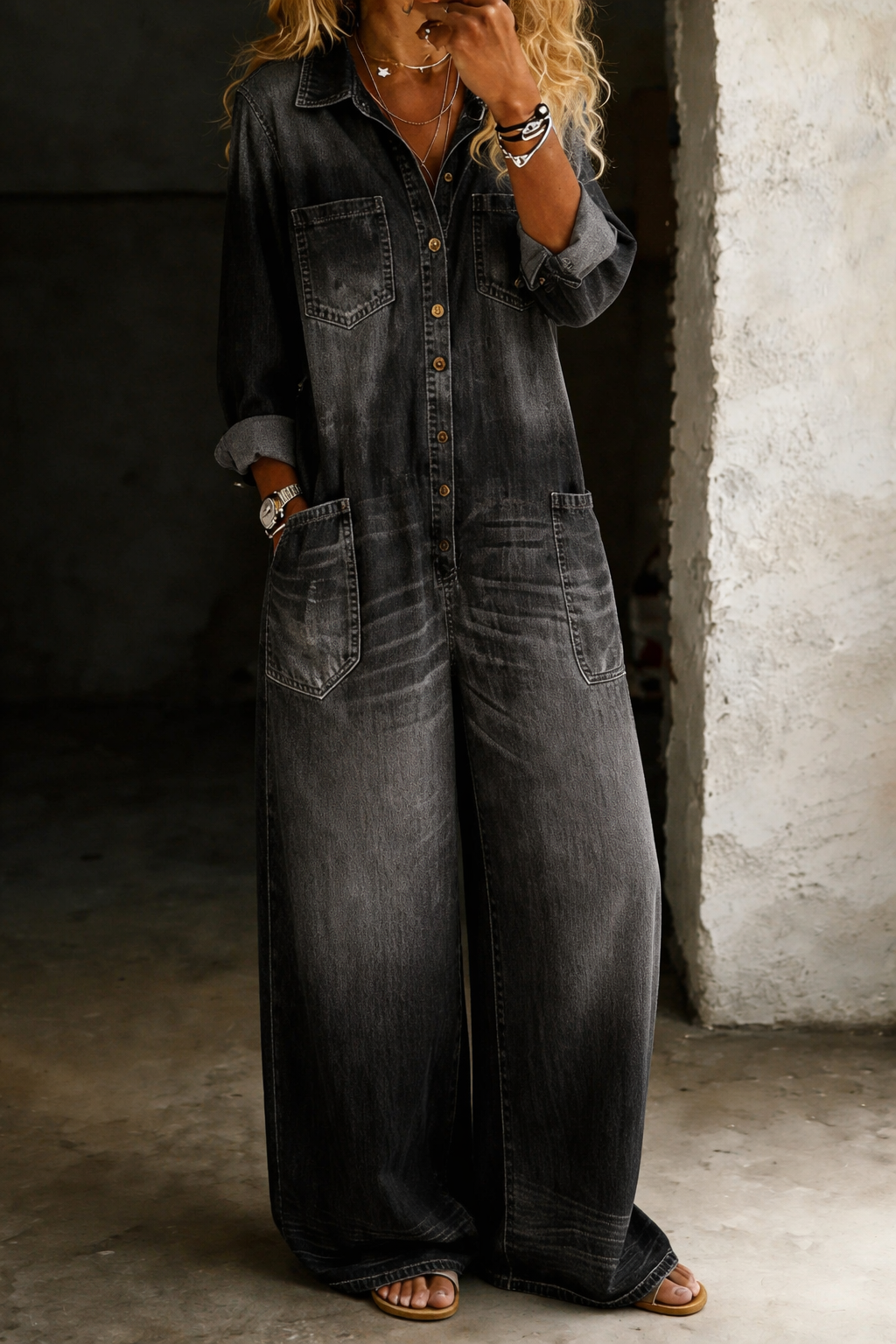 Lena | Avslappet denimjumpsuit