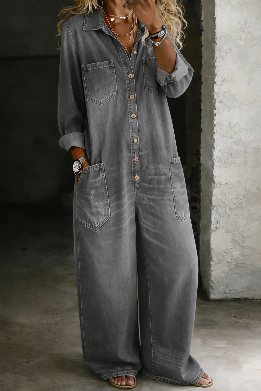Lena | Avslappet denimjumpsuit