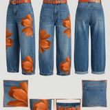 Esley | Lang skjorte og jeans med blomstermotiv