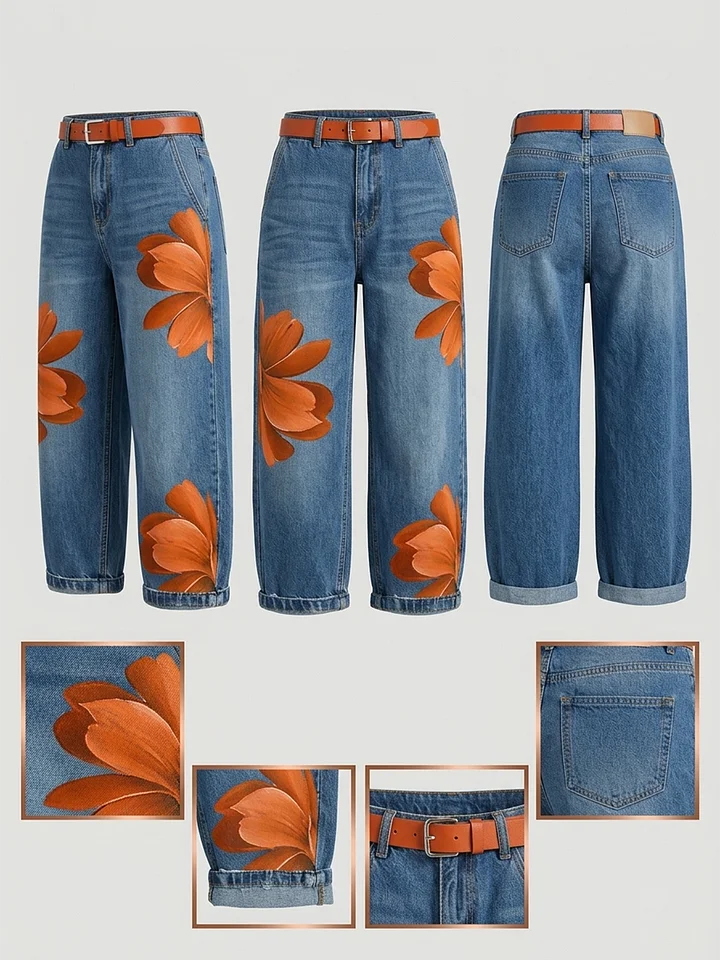 Esley | Lang skjorte og jeans med blomstermotiv
