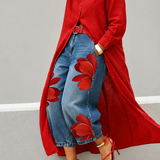 Esley | Lang skjorte og jeans med blomstermotiv